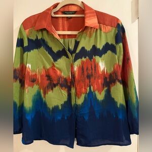 Investments Petites button-up shirt with an abstract, watercolor-style print. PS